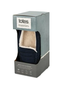 Discount Totes Blue Toasties Mens Suedette Moccasin Slippers With Faux Fur Lining