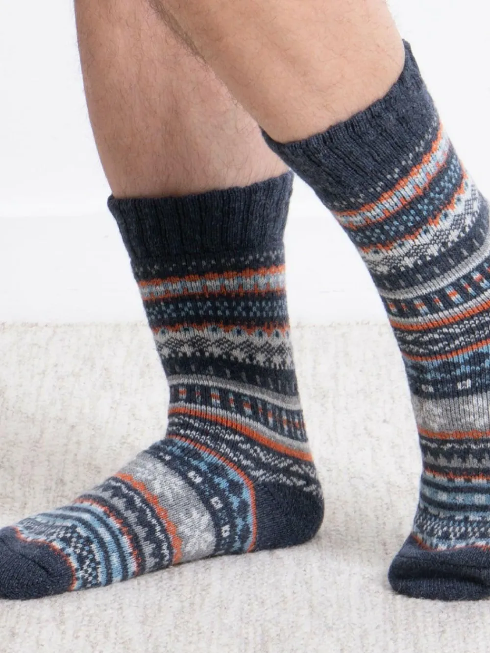 Totes Blue Toasties Mens Wool Blend Fair Isle Slipper Socks^ Socks|Socks