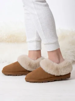 Totes Brown Ladies Isotoner Real Suede Bootie Slippers^Women Slippers