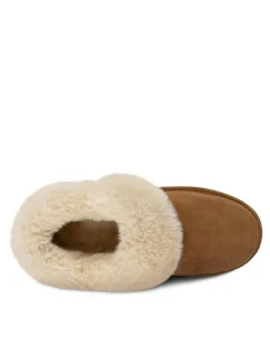 Totes Brown Ladies Isotoner Real Suede Bootie Slippers^Women Slippers