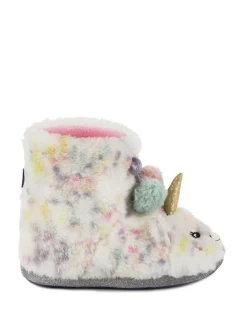 Hot Totes Cream Childrens Unicorn Faux Fur Winter Bootie Slippers