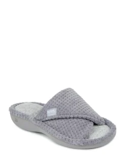 Hot Totes Ladies Isotoner Popcorn Turnover Open Toe Slippers Grey
