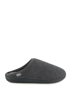 Totes Mens Isotoner Swept Back Popcorn Mule Slippers Grey