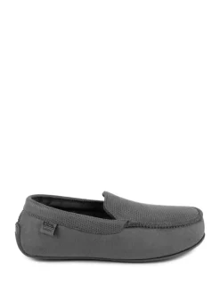 Best Totes Mens Isotoner Square Patterned Smart Moccasin Slippers Grey