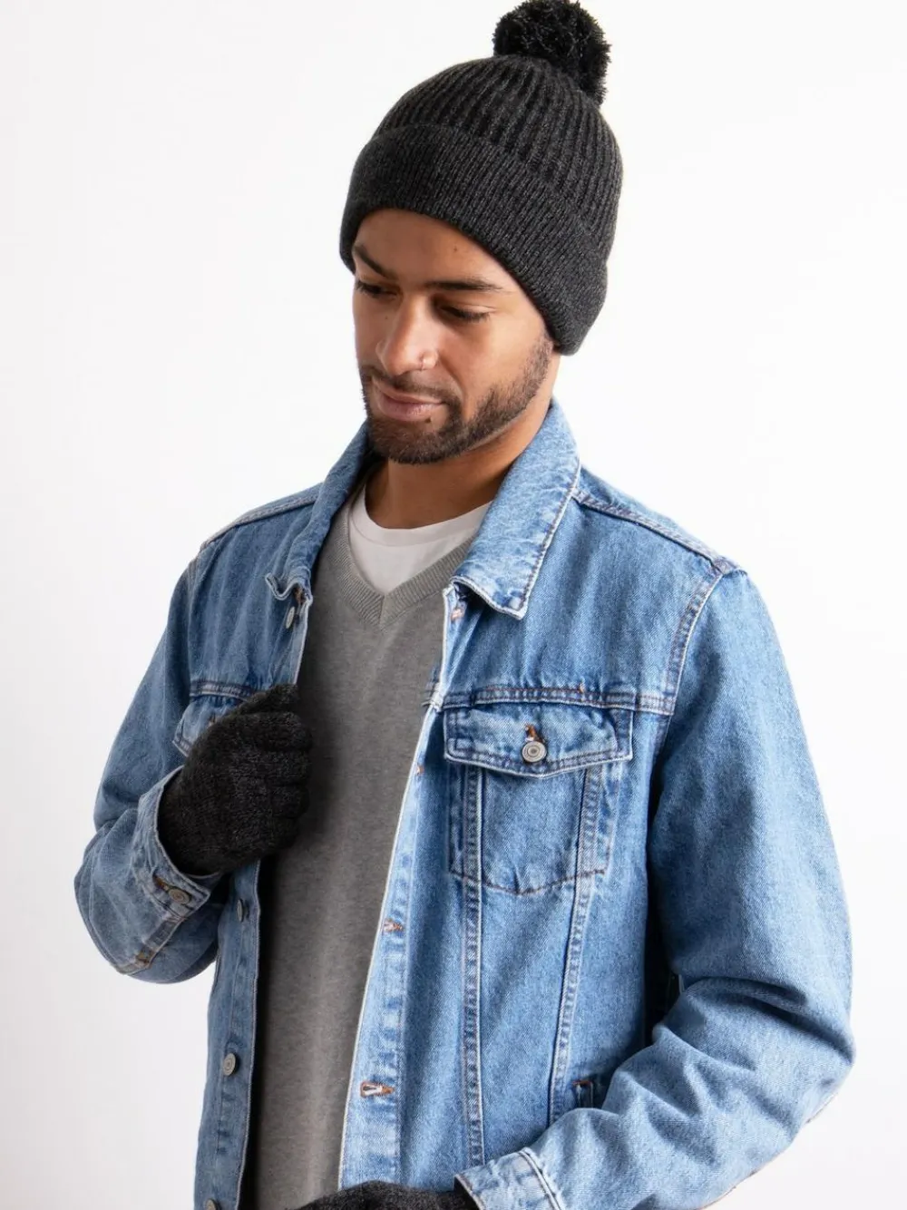 Online Totes Grey Mens Winter Hat and Glove Set