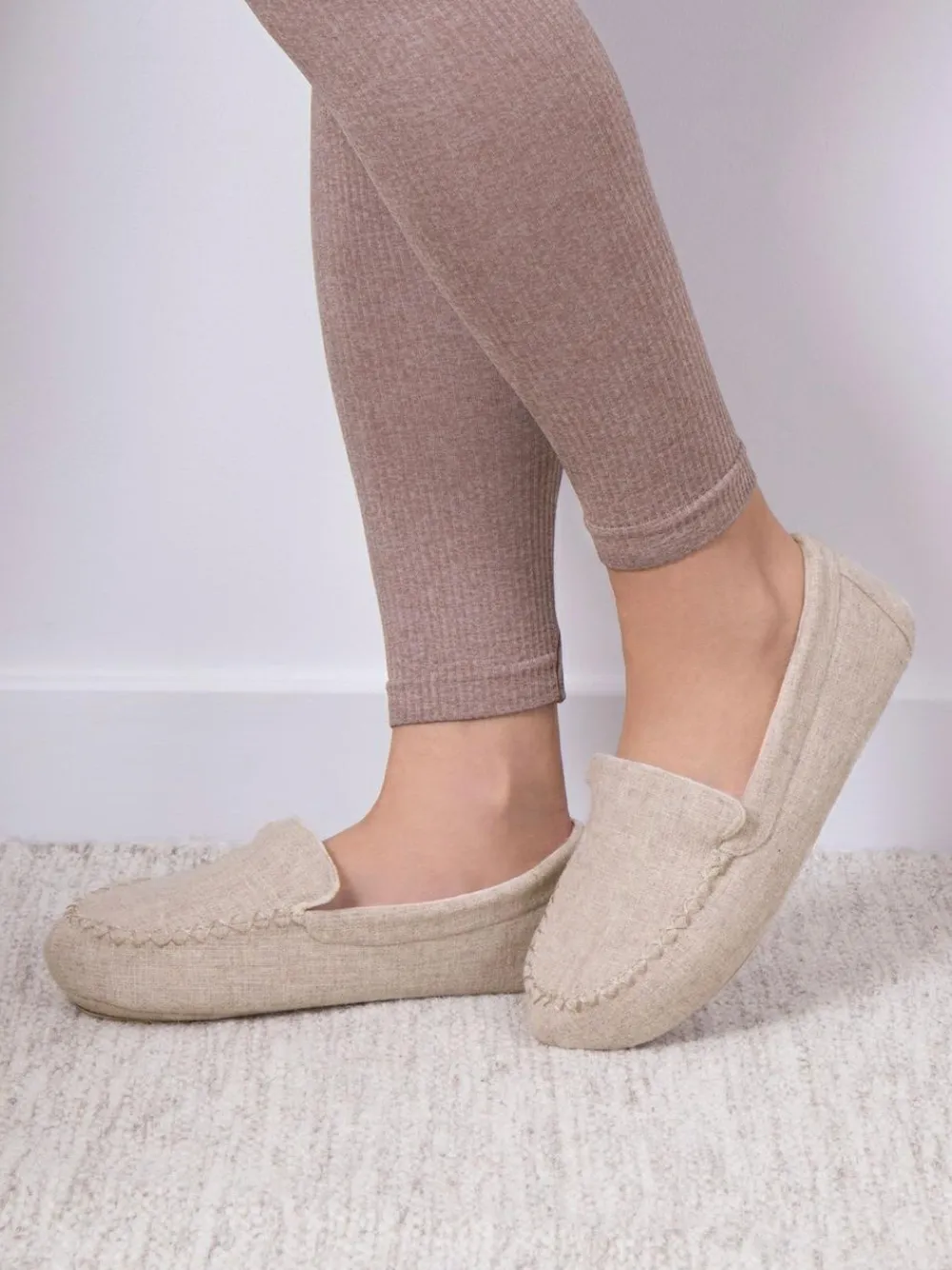 Totes Natural Isotoner Ladies Textured Moccasin Slippers^Women Slippers