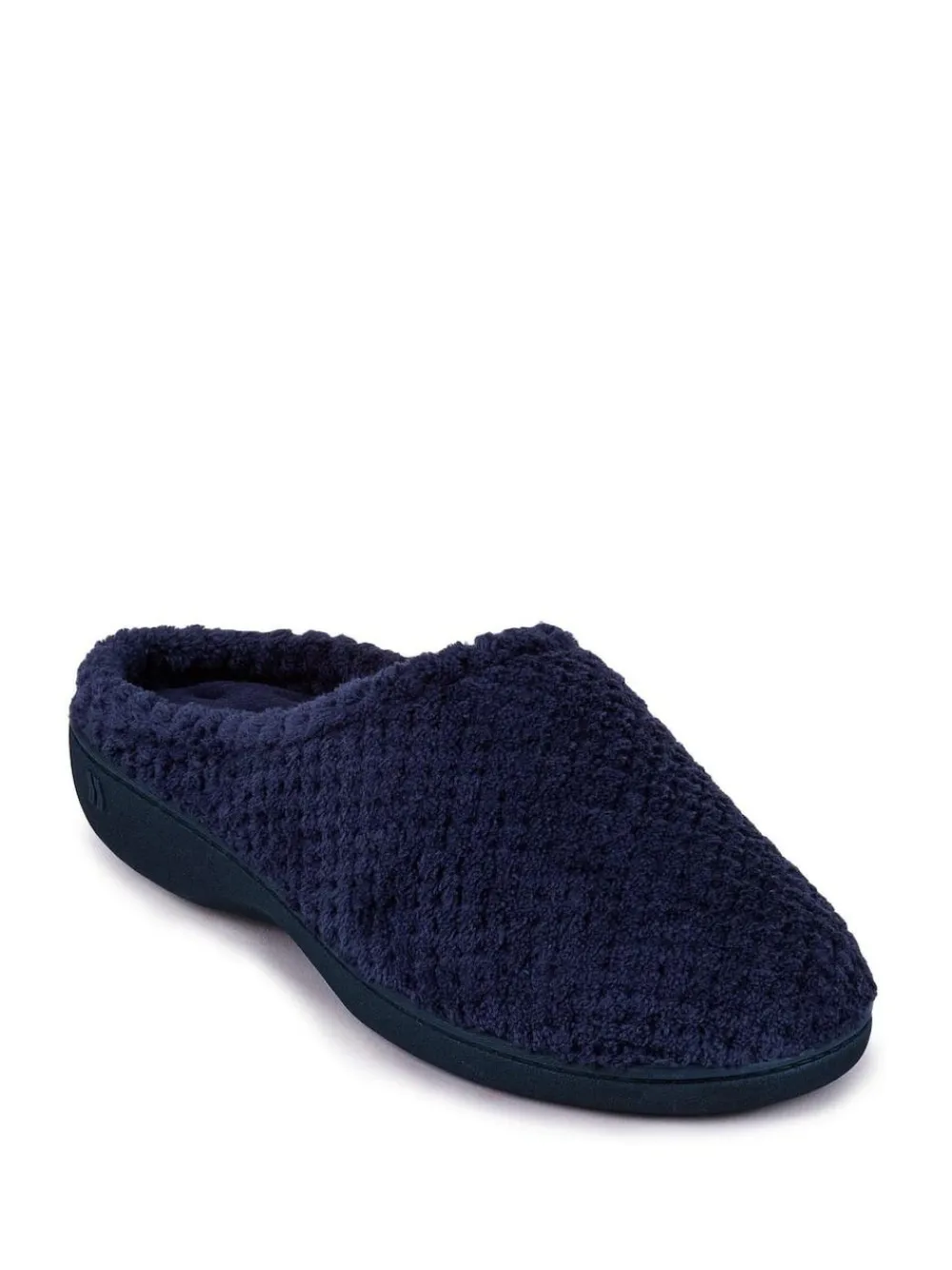 Totes Navy Isotoner Popcorn Terry Mules Slippers^Women Slippers