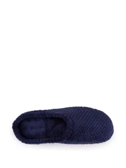 Totes Navy Isotoner Popcorn Terry Mules Slippers^Women Slippers