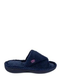 Clearance Totes Ladies Isotoner Popcorn Turnover Open Toe Slippers Navy