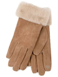 Outlet Totes Nude Isotoner Winter Three Point Suede Ladies Gloves with Faux Fur Cuff