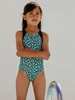 Discount Next Sports Open Back Swimsuit (3-16yrs) Turquoise Blue Animal