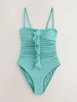 Hot Next Tummy Control Frill Bandeau Swimsuit Turquoise Blue