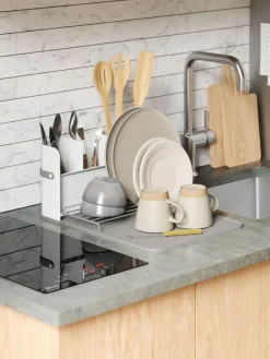 Umbra White Grey Sling Folding Dishrack^ Branded Kitchenware