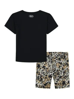 Hot Under Armour Black/Animal Animal Print T-Shirt and Bike Shorts Set