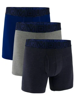 Sale Under Armour Blue/Grey 100% Cotton Performance Tech 6in Boxers 3 Pack