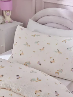 Best Next Crinkle Muslin 100% Cotton Duvet Cover and Pillowcase Set Unicorn