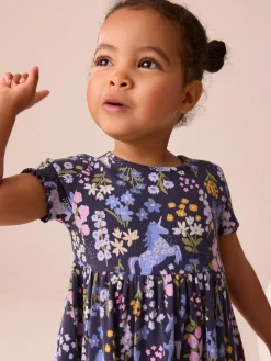 Outlet Next Unicorn Navy Ribbed Jersey Dress (3mths-7yrs)