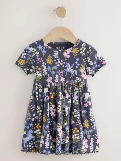 Outlet Next Unicorn Navy Ribbed Jersey Dress (3mths-7yrs)