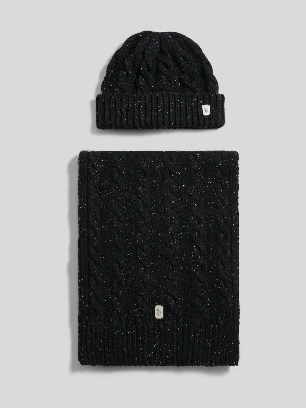 Best U.S. Polo Assn Black Cable Knit Beanie & Scarf Box Set