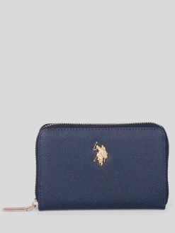 U.S. Polo Assn . Blue Jones Medium Zip PU Wallet^Women Purses