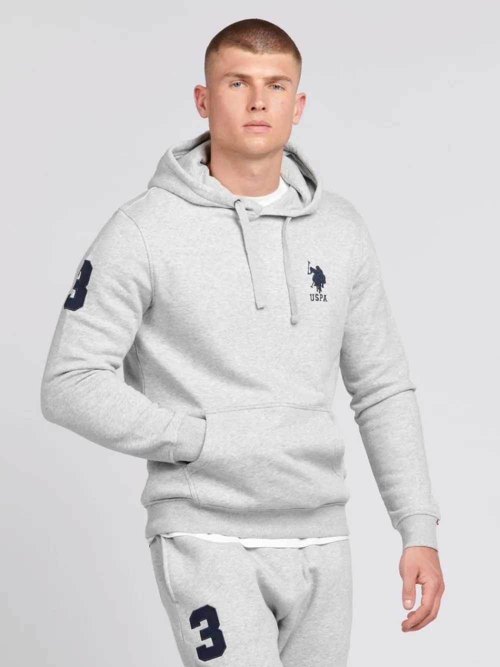 U.S. Polo Assn . Mens Classic Fit Player 3 100% Cotton Hoodie Grey