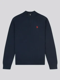 New U.S. Polo Assn . Navy Cotton Funnel Neck Quarter Zip Knit