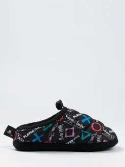 Discount Vanilla Underground Black PlayStation Controller Symbols Slippers