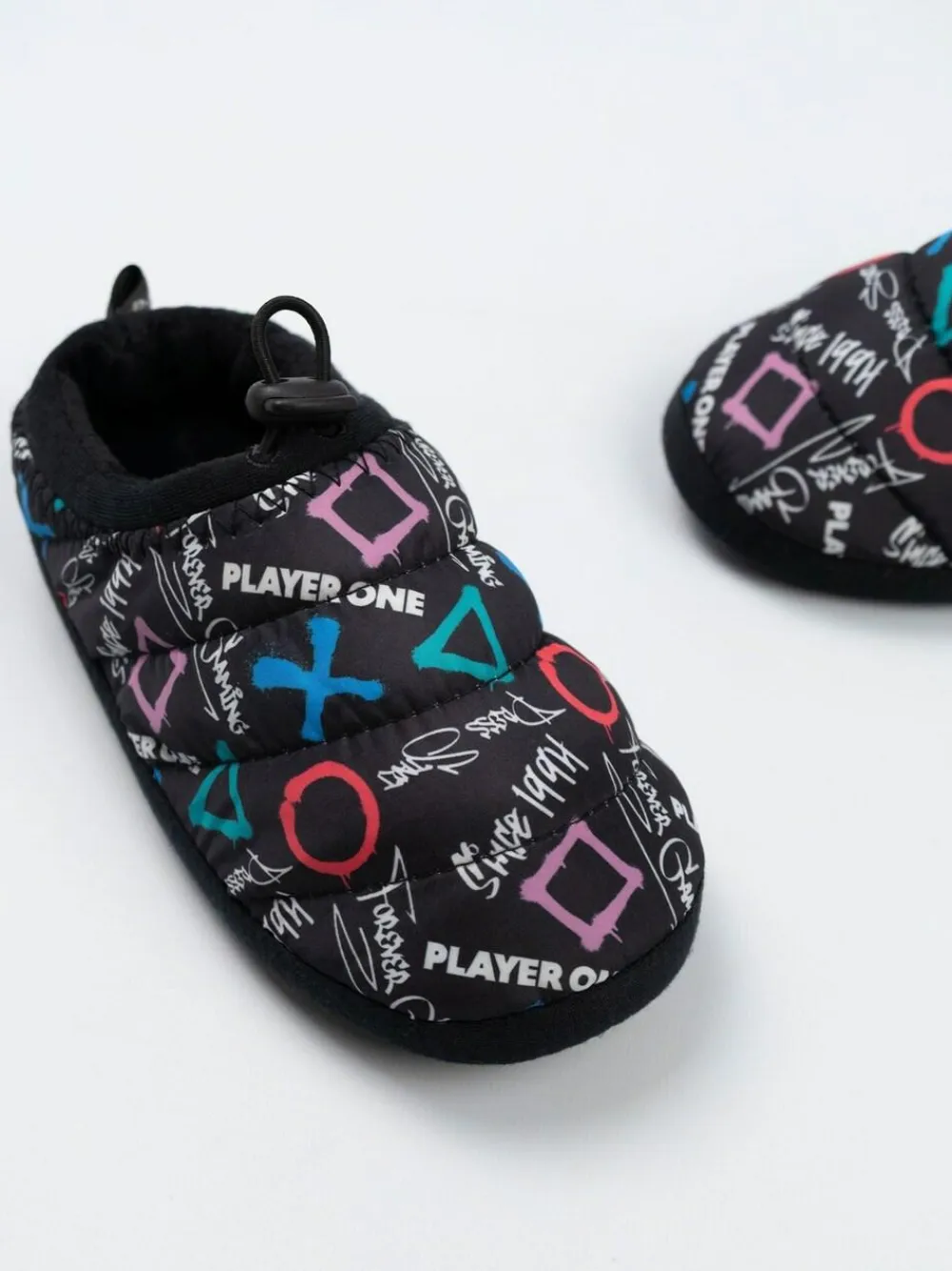 Discount Vanilla Underground Black PlayStation Controller Symbols Slippers