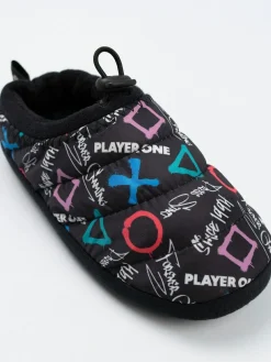 Discount Vanilla Underground Black PlayStation Controller Symbols Slippers
