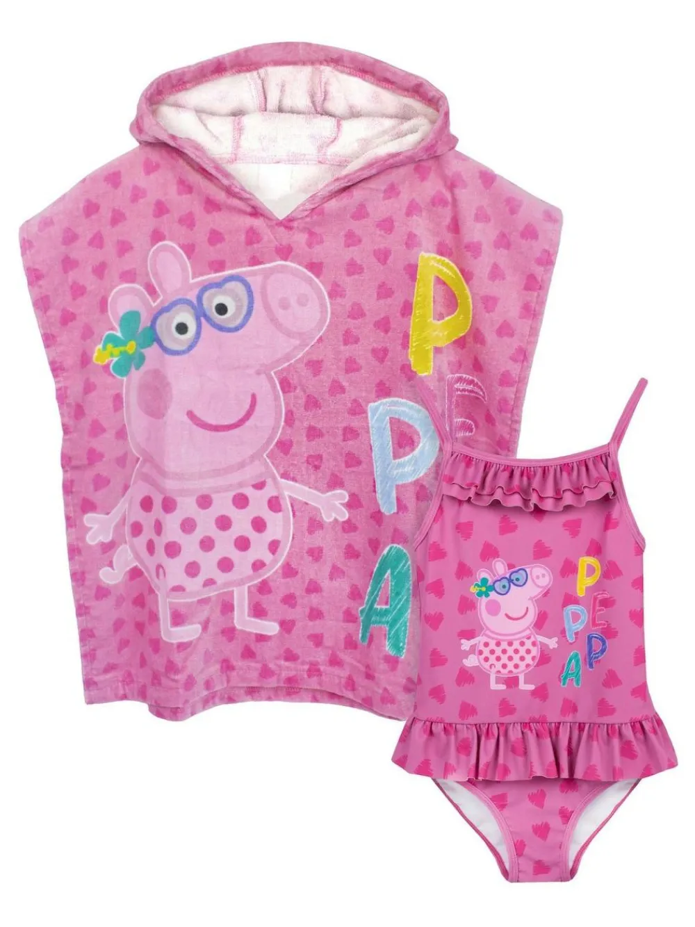 Vanilla Underground Pink Girls Peppa Pig Swimsuit and Towel Poncho Set.^ Swimwear|Swimwear