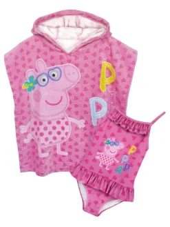 Vanilla Underground Pink Girls Peppa Pig Swimsuit and Towel Poncho Set.^ Swimwear|Swimwear