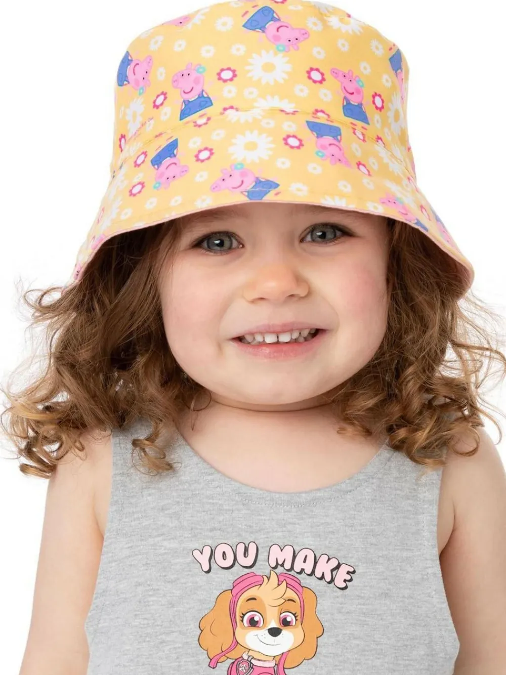 New Vanilla Underground Pink/Yellow Kids Peppa Pig Reversible Bucket Hat