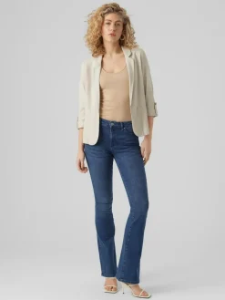 Discount VERO MODA Linen Blend 3/4 Sleeve Jacket Beige