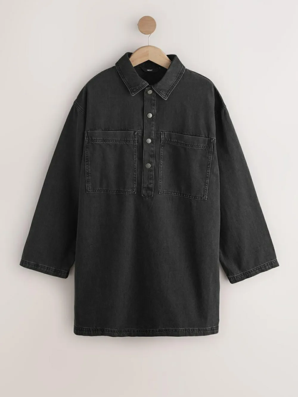 New Next Mini Long Sleeve Utility Denim Dress Washed Black