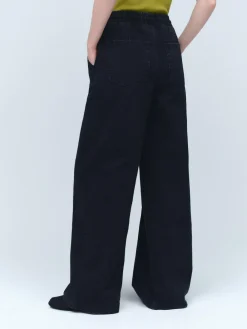 Hot Next Pintuck Wide Leg Denim Joggers Washed Black