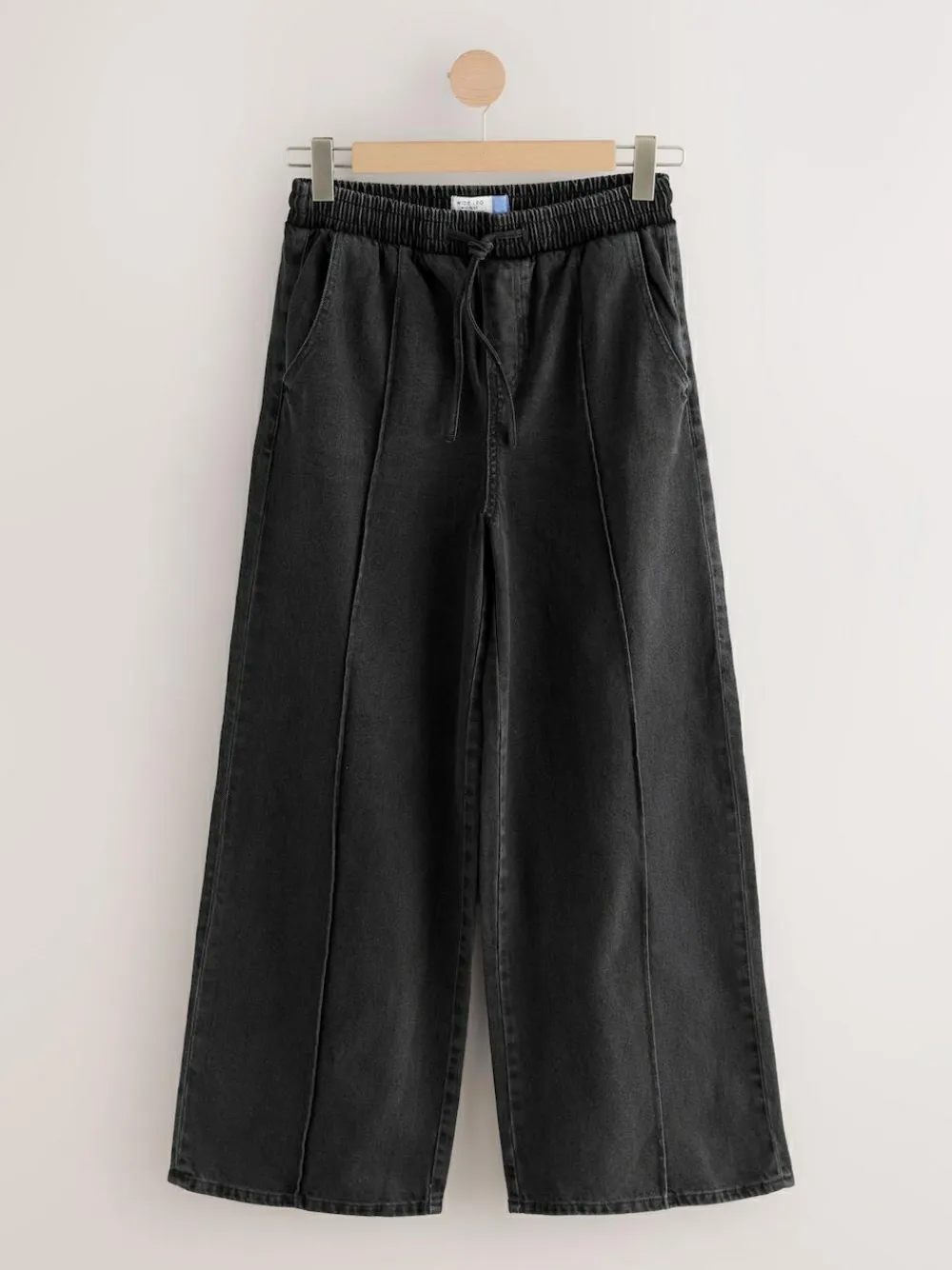 Hot Next Pintuck Wide Leg Denim Joggers Washed Black