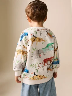 Online Next Watercolour Animals All-Over Print Crew Neck Sweatshirt (3mths-7yrs)