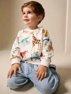 Online Next Watercolour Animals All-Over Print Crew Neck Sweatshirt (3mths-7yrs)