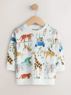 Online Next Watercolour Animals All-Over Print Crew Neck Sweatshirt (3mths-7yrs)