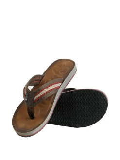 Sale Weird Fish Brown Malham Leather Look Flip Flop Slippers