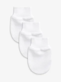 Best Next 100% Cotton Baby Scratch Mitts 3 Pack White