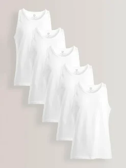 New Next 100% Cotton Layering Vests 5 Pack White
