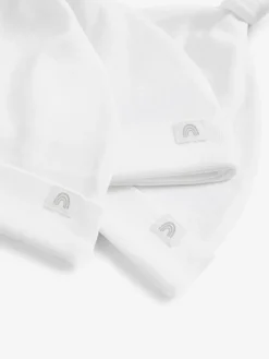 Next 100% Cotton Tie Top Baby Hats 3 Pack (0-12mths)^BOY Hats & Scratch Mitts|Unisex