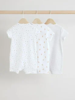 Next White 100% Cotton Two Way Zip Romper Sleepsuits 3 Pack (0mths-3yrs)^BOY Unisex|Nightwear