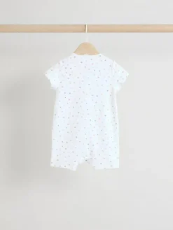 Next White 100% Cotton Two Way Zip Romper Sleepsuits 3 Pack (0mths-3yrs)^BOY Unisex|Nightwear