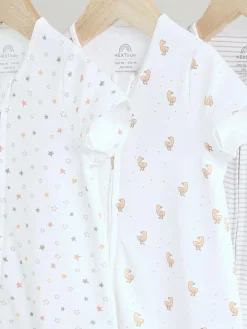 Next White 100% Cotton Two Way Zip Romper Sleepsuits 3 Pack (0mths-3yrs)^BOY Unisex|Nightwear