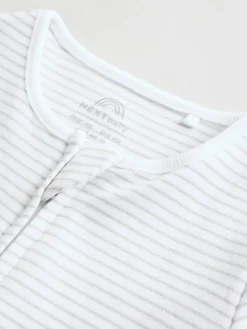 Next White 100% Cotton Two Way Zip Romper Sleepsuits 3 Pack (0mths-3yrs)^BOY Unisex|Nightwear