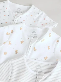 Next White 100% Cotton Two Way Zip Romper Sleepsuits 3 Pack (0mths-3yrs)^BOY Unisex|Nightwear