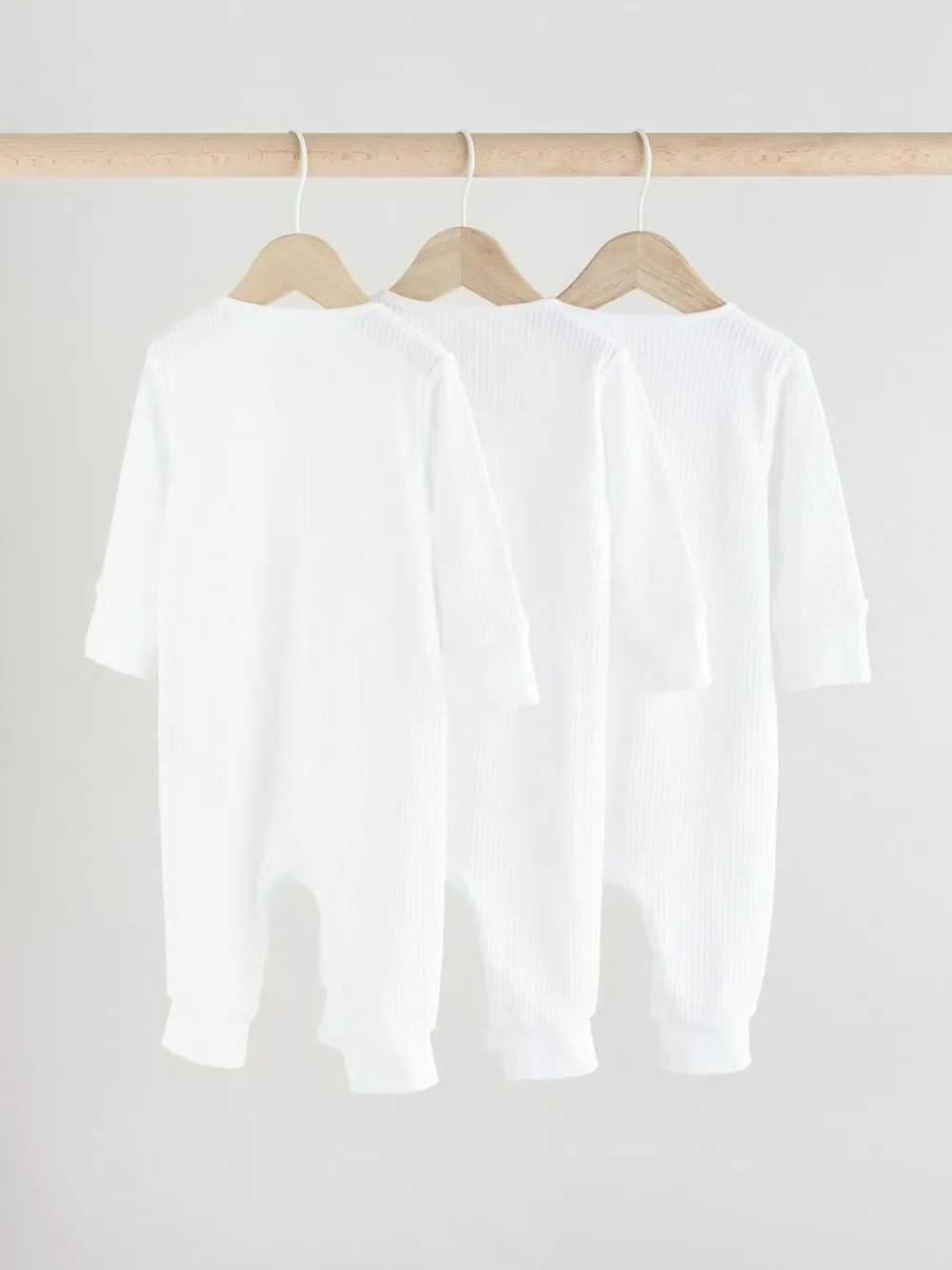 Next White 100% Cotton Two Way Zip Baby Footless Sleepsuits 3 Pack (0mths-2yrs)^BOY Multipacks|Baby Boys