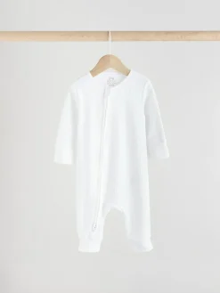 Next White 100% Cotton Two Way Zip Baby Footless Sleepsuits 3 Pack (0mths-2yrs)^BOY Multipacks|Baby Boys